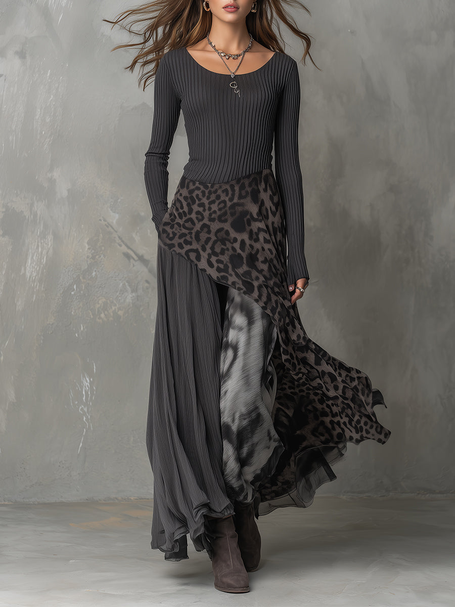 Women’s Maxi Dress with Scoop Neckline and Asymmetrical Skirt Overlay