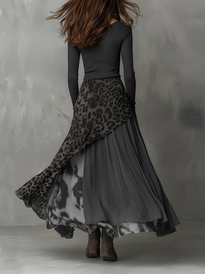 Women’s Maxi Dress with Scoop Neckline and Asymmetrical Skirt Overlay