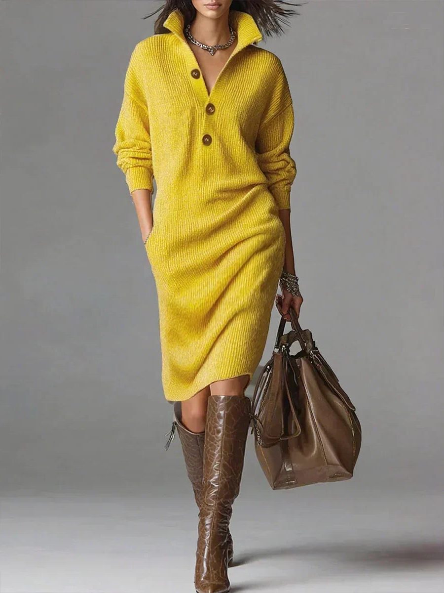 Front view showing button placket and side pocket, yellow