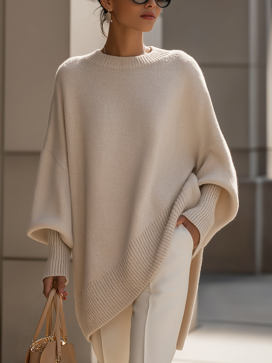 Women’s Oversized Jumper with Round Neckline and Long Ribbed Cuffs