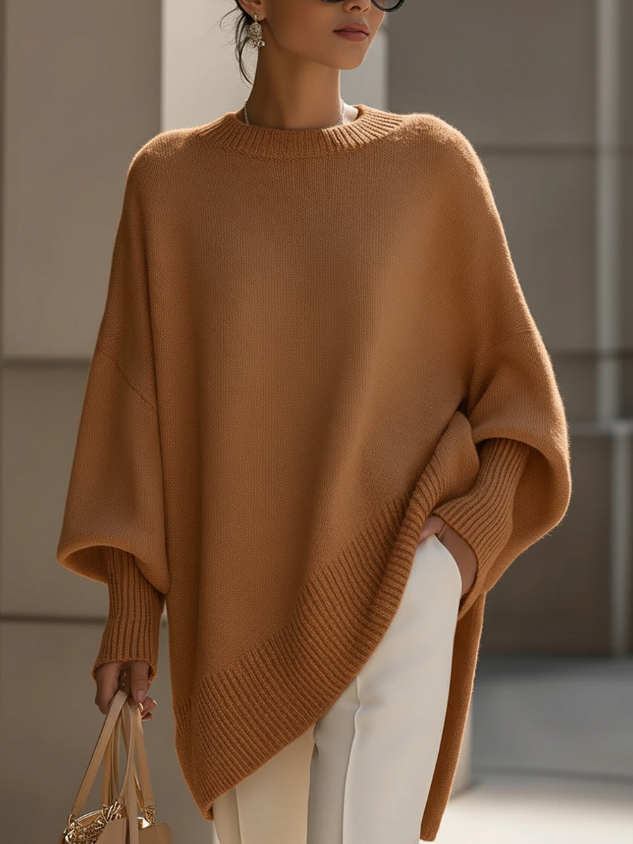 Women’s Oversized Jumper with Round Neckline and Long Ribbed Cuffs