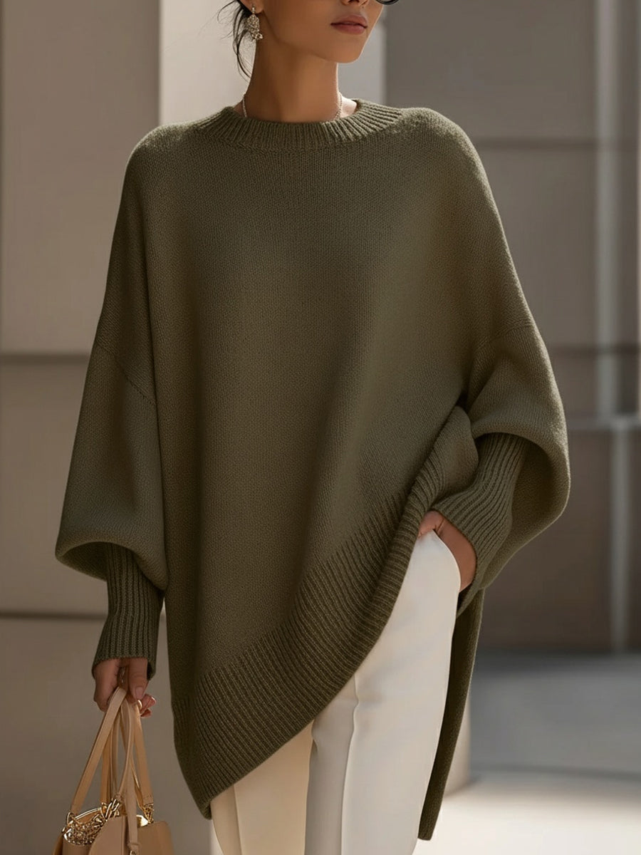 Women’s Oversized Jumper with Round Neckline and Long Ribbed Cuffs