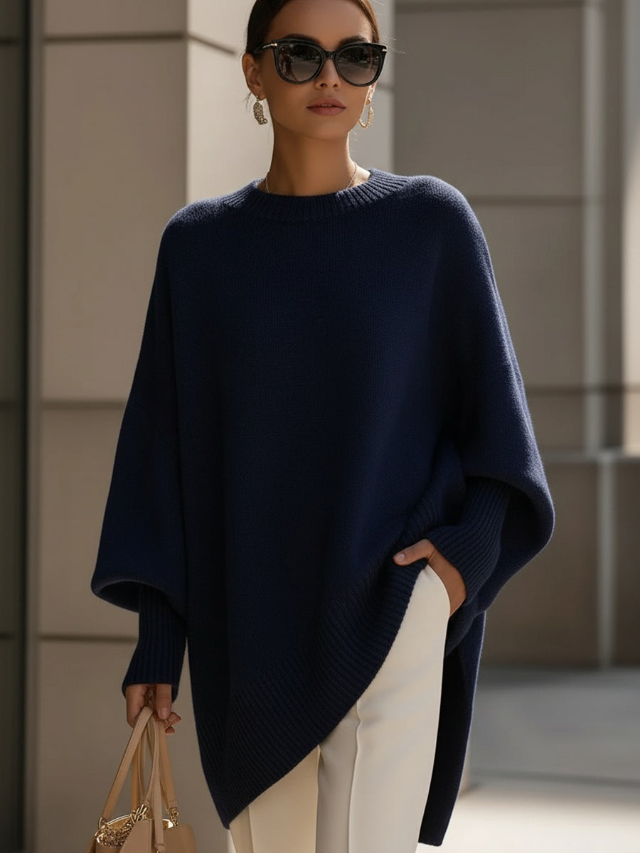 Women’s Oversized Jumper with Round Neckline and Long Ribbed Cuffs