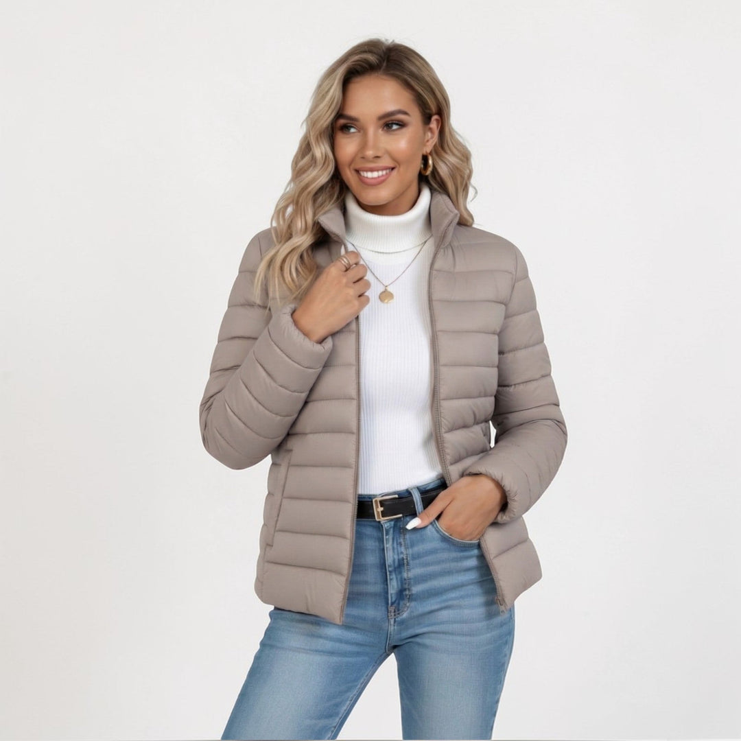 Women’s Puffer Jacket with Stand Collar and Side Pockets
