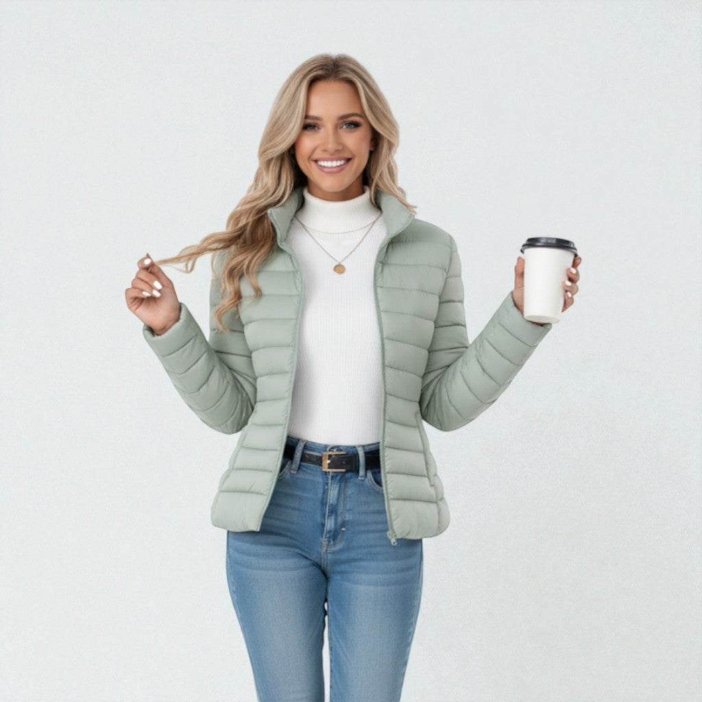 Women’s Puffer Jacket with Stand Collar and Side Pockets
