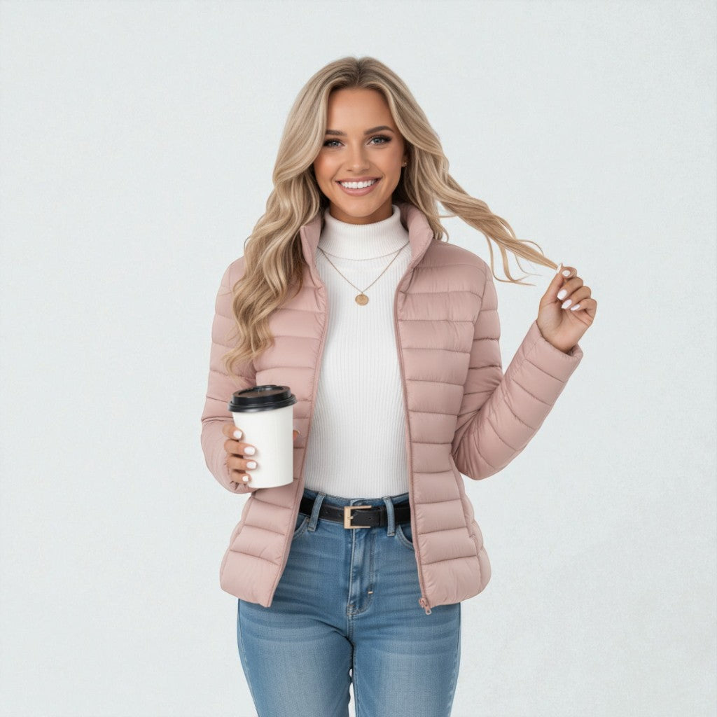 Women’s Puffer Jacket with Stand Collar and Side Pockets