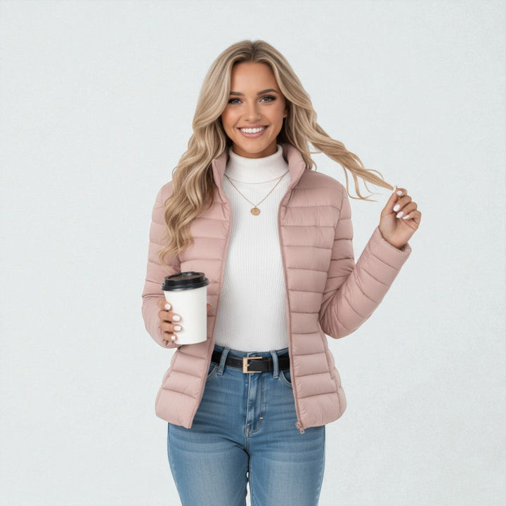 Women’s Puffer Jacket with Stand Collar and Side Pockets
