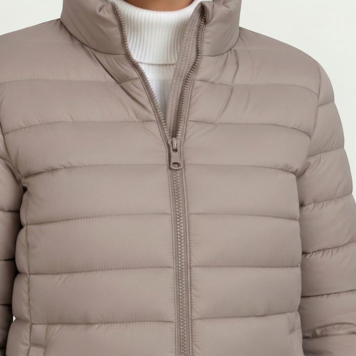 Women’s Puffer Jacket with Stand Collar and Side Pockets