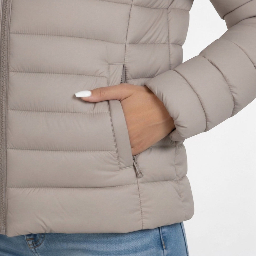 Women’s Puffer Jacket with Stand Collar and Side Pockets
