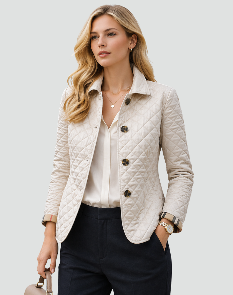 Women’s Quilted Coat with Collared Neckline and Button Front