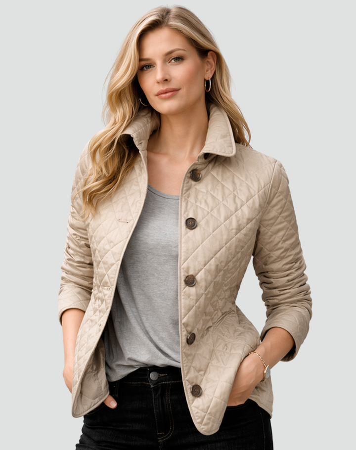 Women’s Quilted Coat with Collared Neckline and Button Front