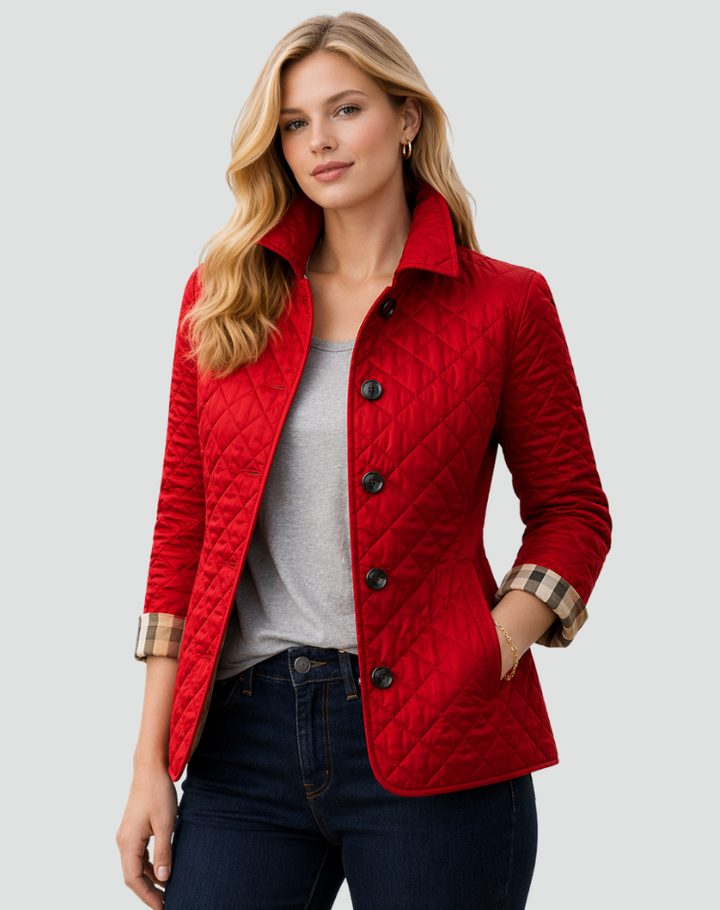 Women’s Quilted Coat with Collared Neckline and Button Front