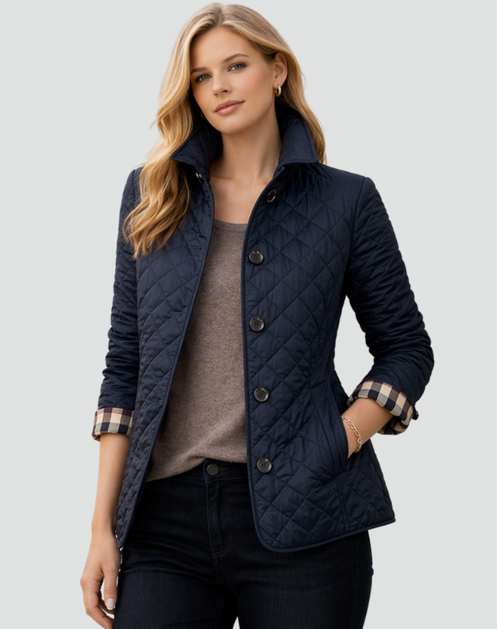 Women’s Quilted Coat with Collared Neckline and Button Front