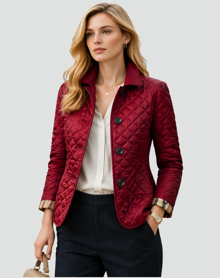Women’s Quilted Coat with Collared Neckline and Button Front