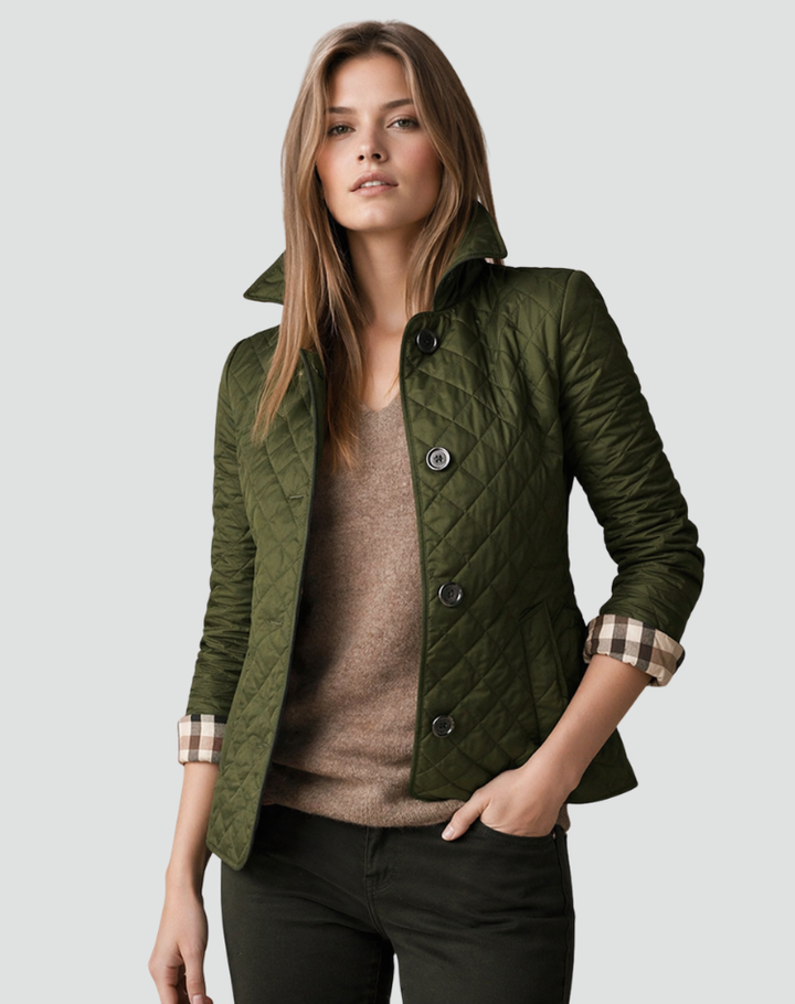 Women’s Quilted Coat with Collared Neckline and Button Front