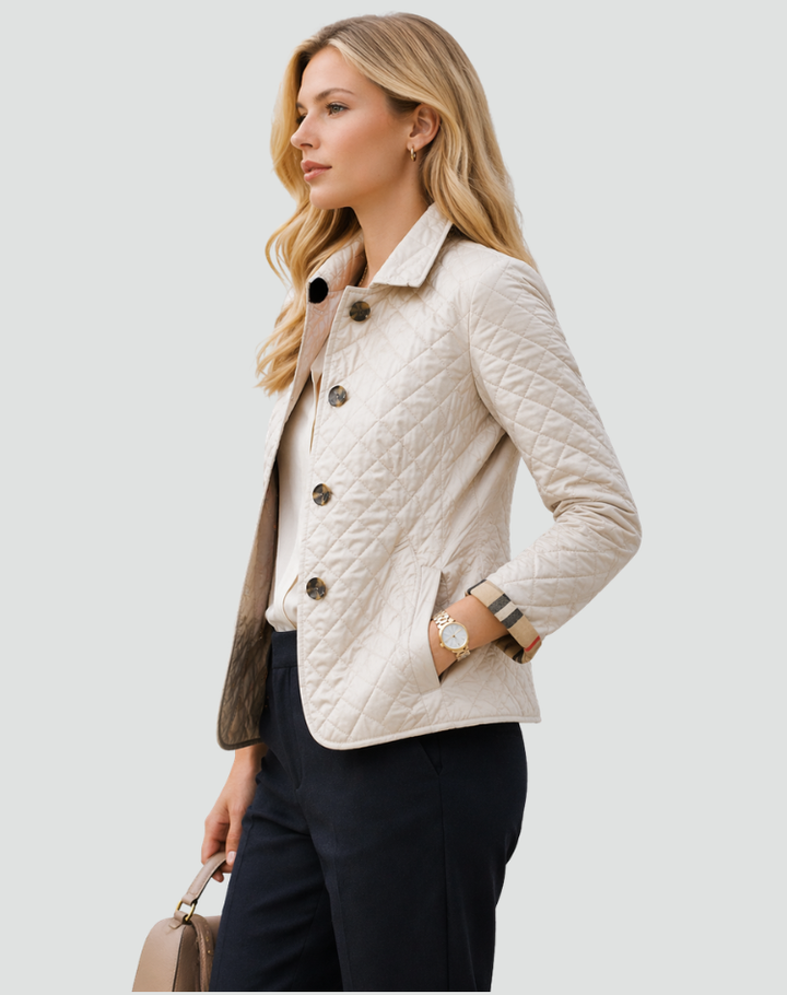 Women’s Quilted Coat with Collared Neckline and Button Front