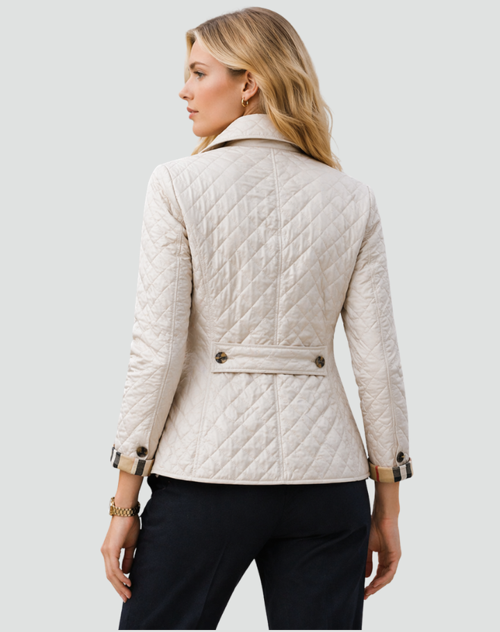 Women’s Quilted Coat with Collared Neckline and Button Front