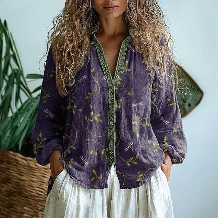 Women’s Shirt with V-Neck and Floral Print