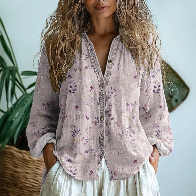 Women’s Shirt with V-Neck and Floral Print