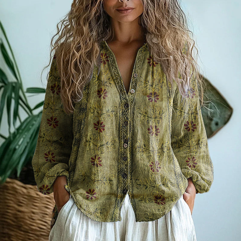 Women’s Shirt with V-Neck and Floral Print