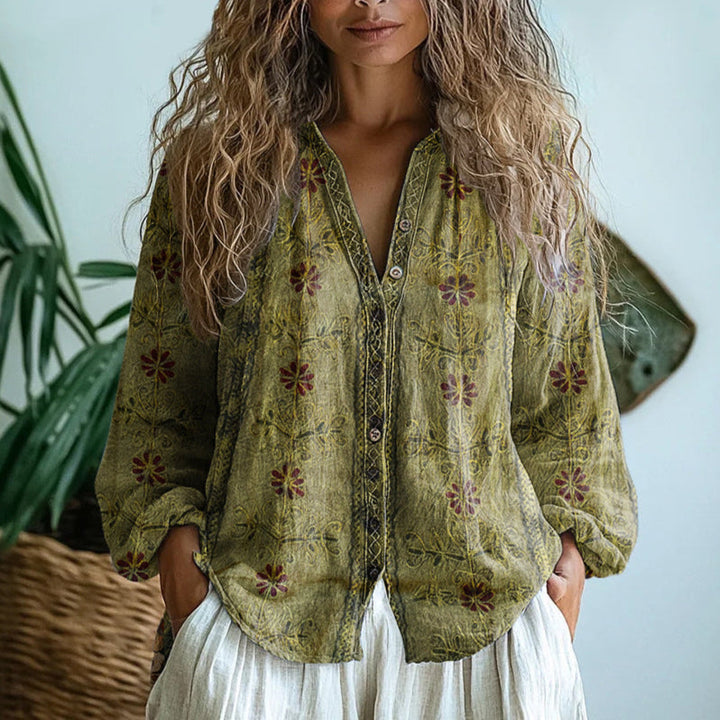 Women’s Shirt with V-Neck and Floral Print