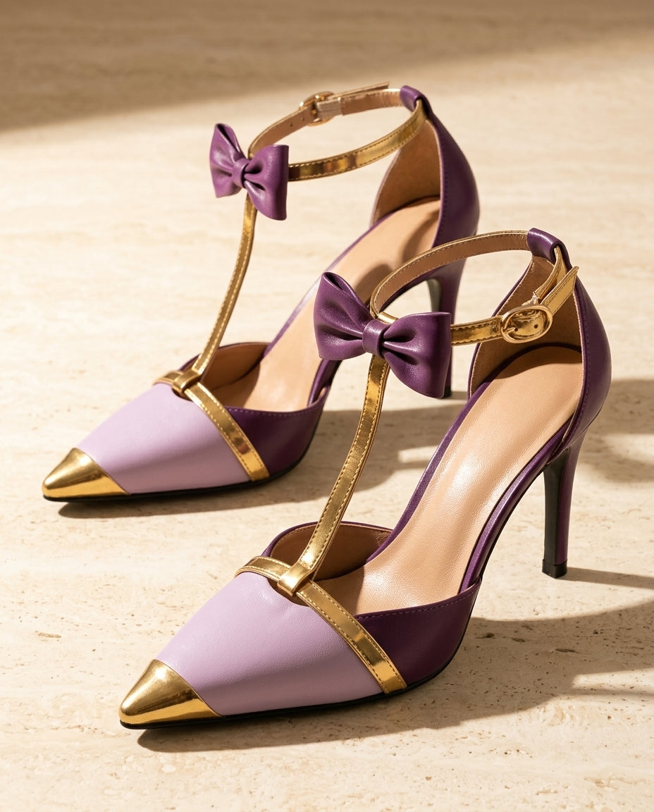 Women’s Stiletto High Heels with Pointed Toe and Bow Ankle Strap