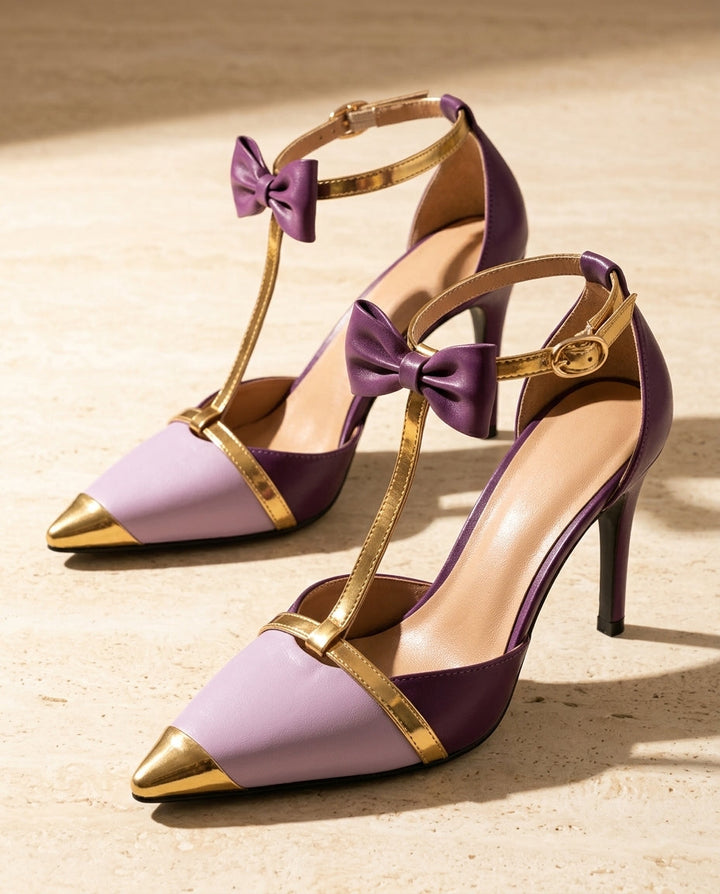 Women’s Stiletto High Heels with Pointed Toe and Bow Ankle Strap