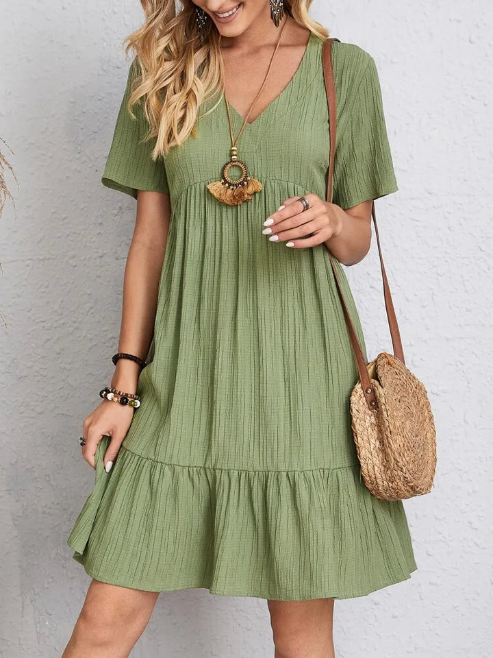 Women’s Summer Mini Dress with V-Neck and Tiered Hem