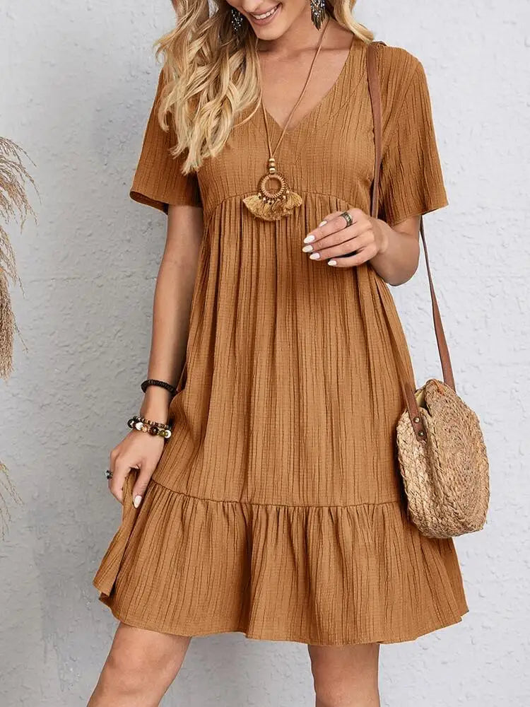 Women’s Summer Mini Dress with V-Neck and Tiered Hem