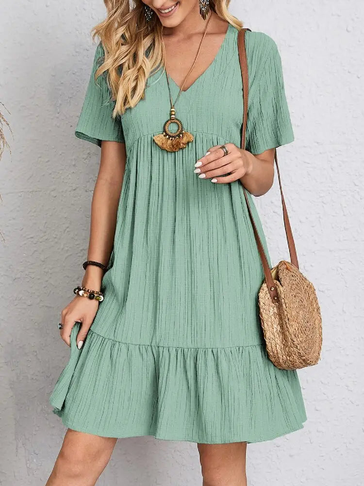 Women’s Summer Mini Dress with V-Neck and Tiered Hem