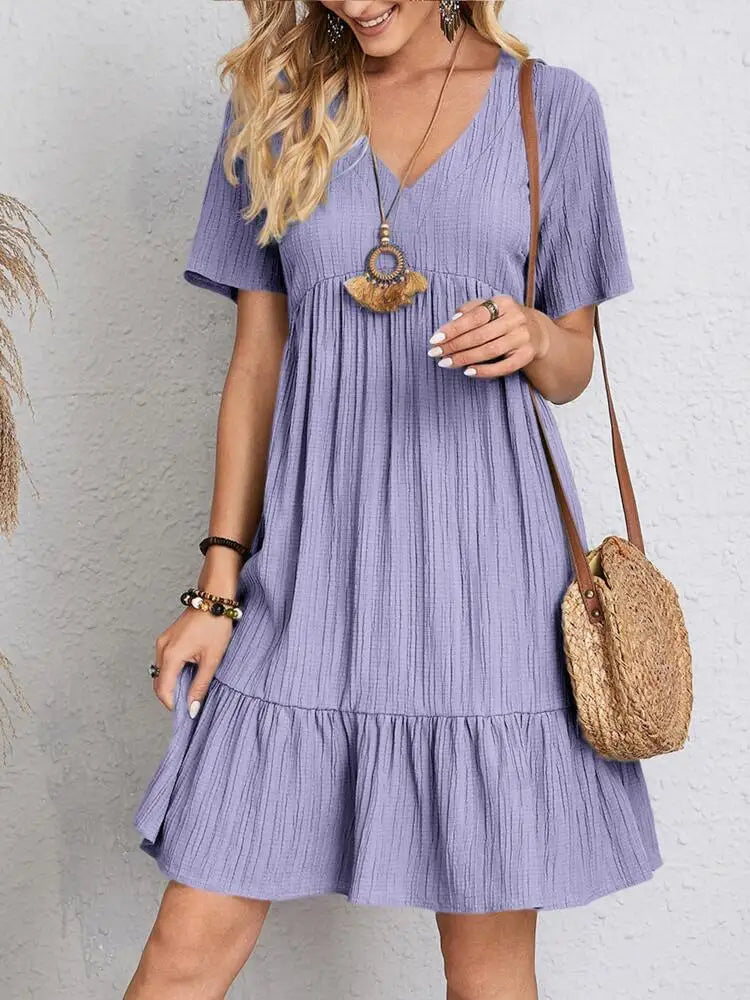 Women’s Summer Mini Dress with V-Neck and Tiered Hem