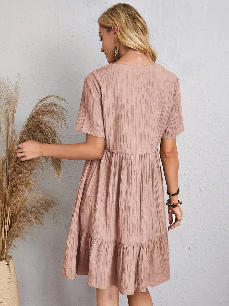 Women’s Summer Mini Dress with V-Neck and Tiered Hem