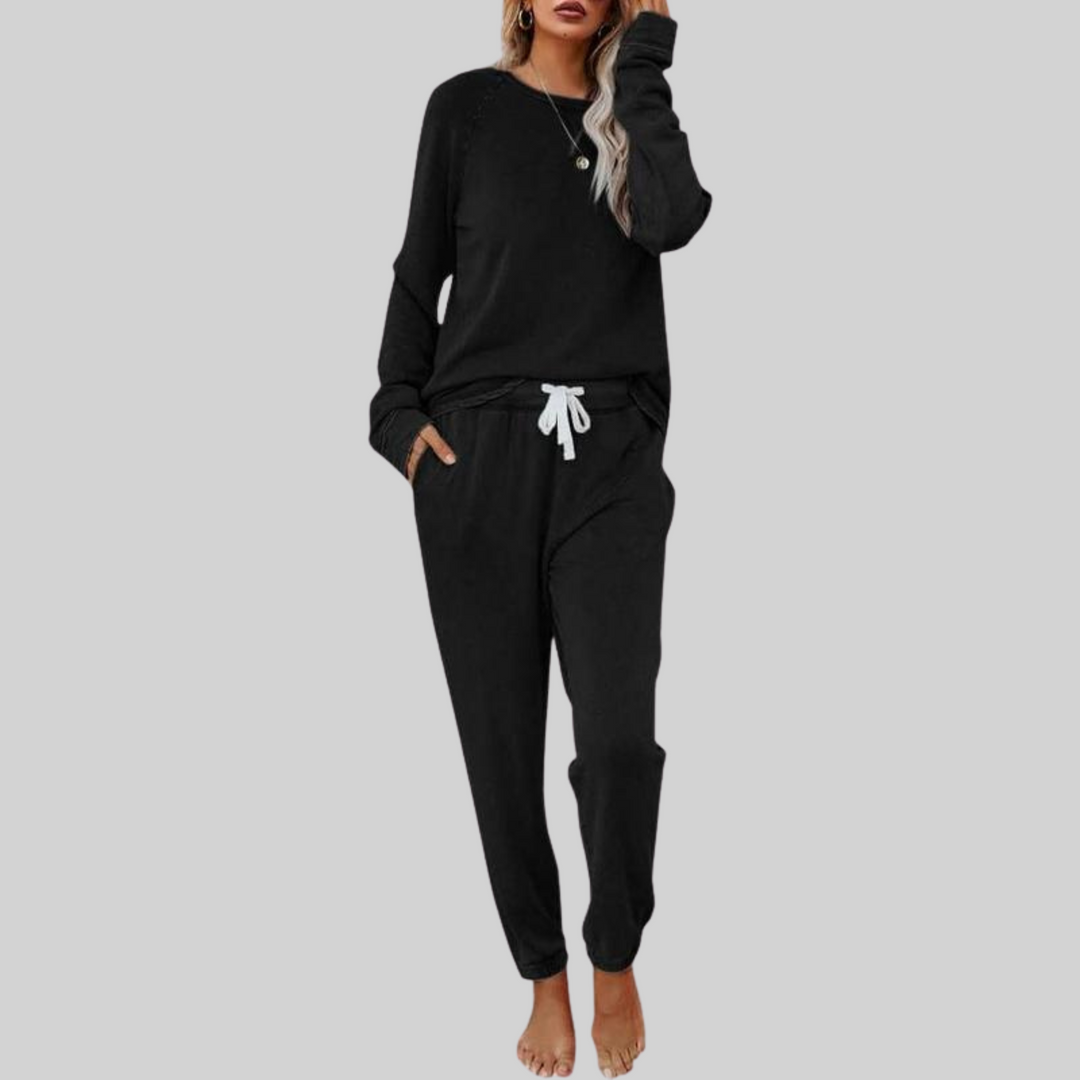Women’s Sweat Set with Round Neck Top and Drawstring Pants