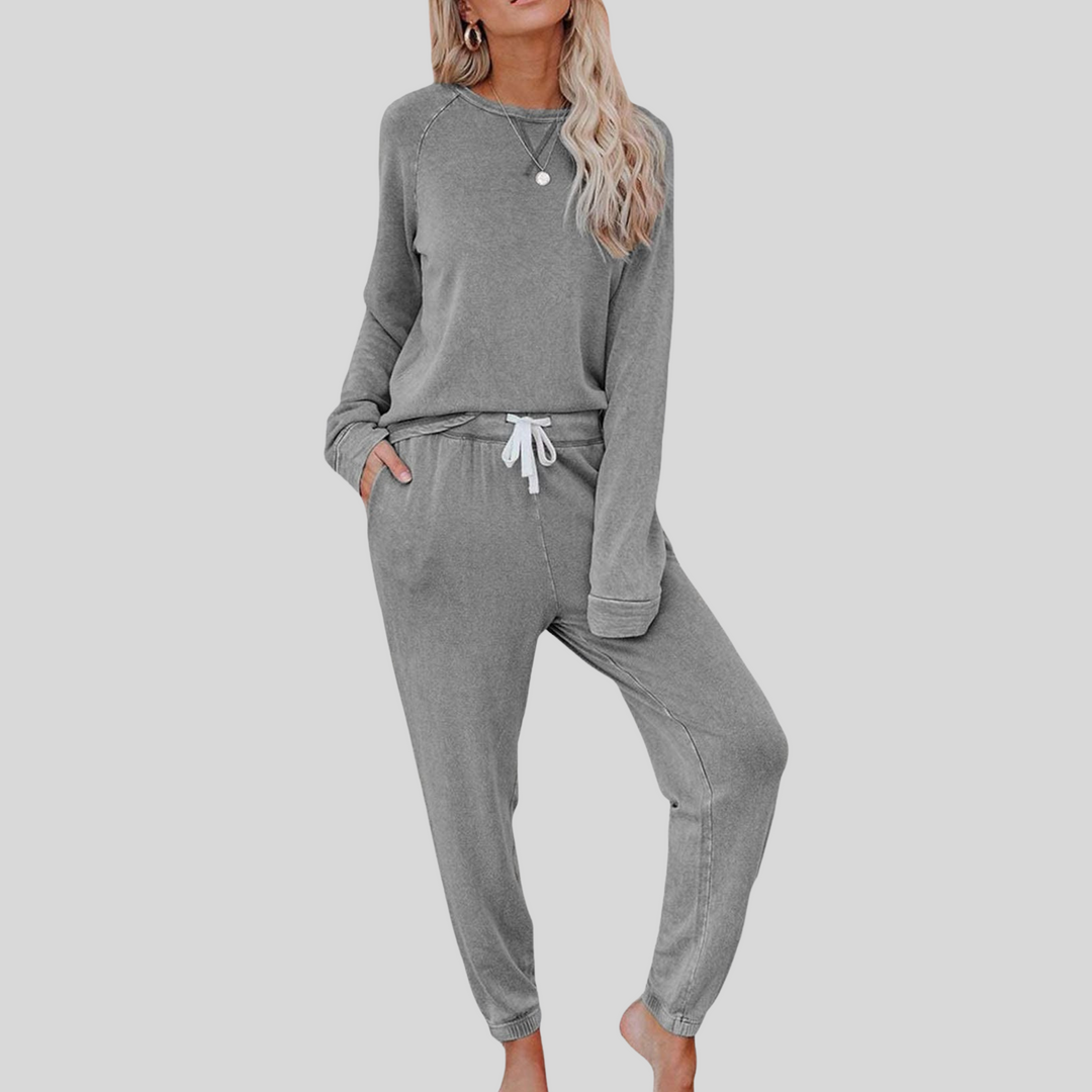 Women’s Sweat Set with Round Neck Top and Drawstring Pants