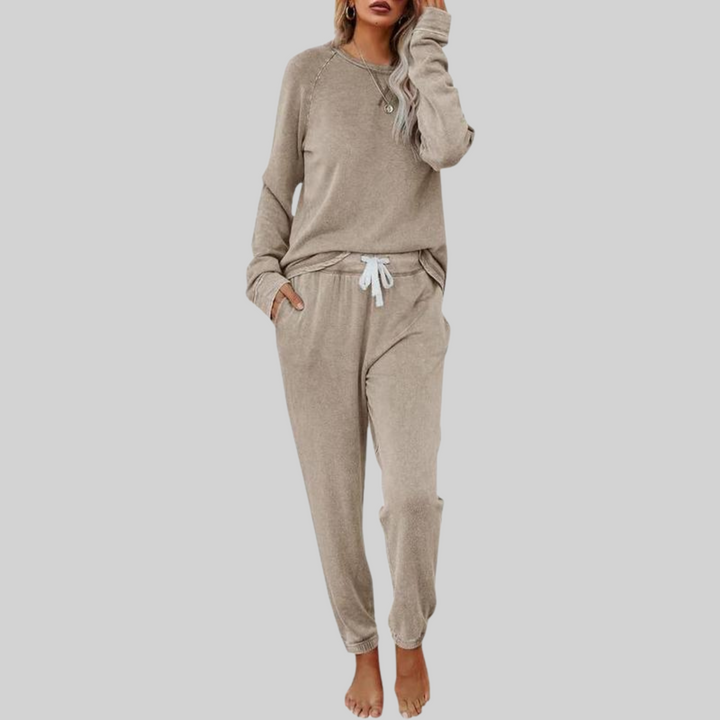 Women’s Sweat Set with Round Neck Top and Drawstring Pants