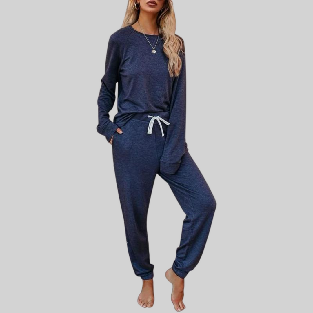 Women’s Sweat Set with Round Neck Top and Drawstring Pants