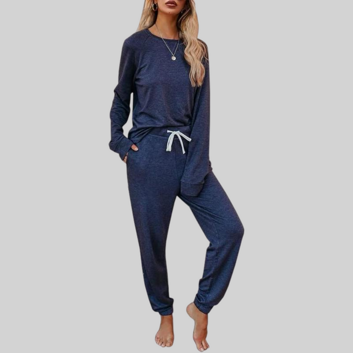 Women’s Sweat Set with Round Neck Top and Drawstring Pants
