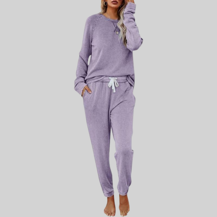 Women’s Sweat Set with Round Neck Top and Drawstring Pants