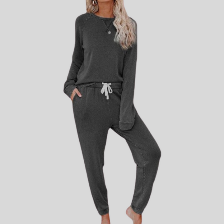 Women’s Sweat Set with Round Neck Top and Drawstring Pants