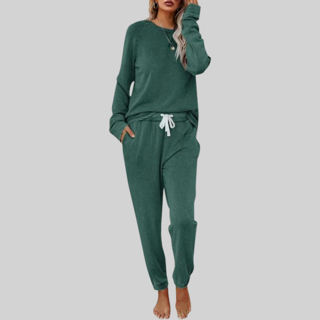 Women’s Sweat Set with Round Neck Top and Drawstring Pants