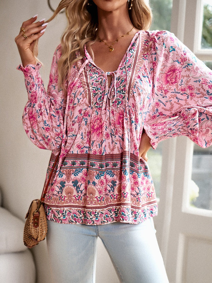 Women’s Top with Tie Neck and Floral Print