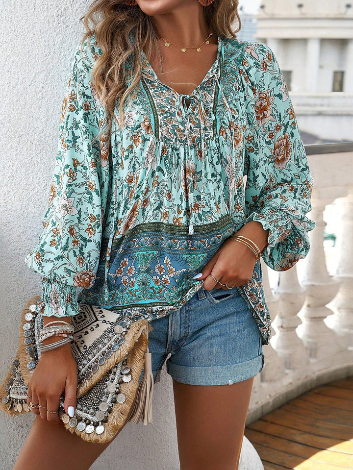 Women’s Top with Tie Neck and Floral Print