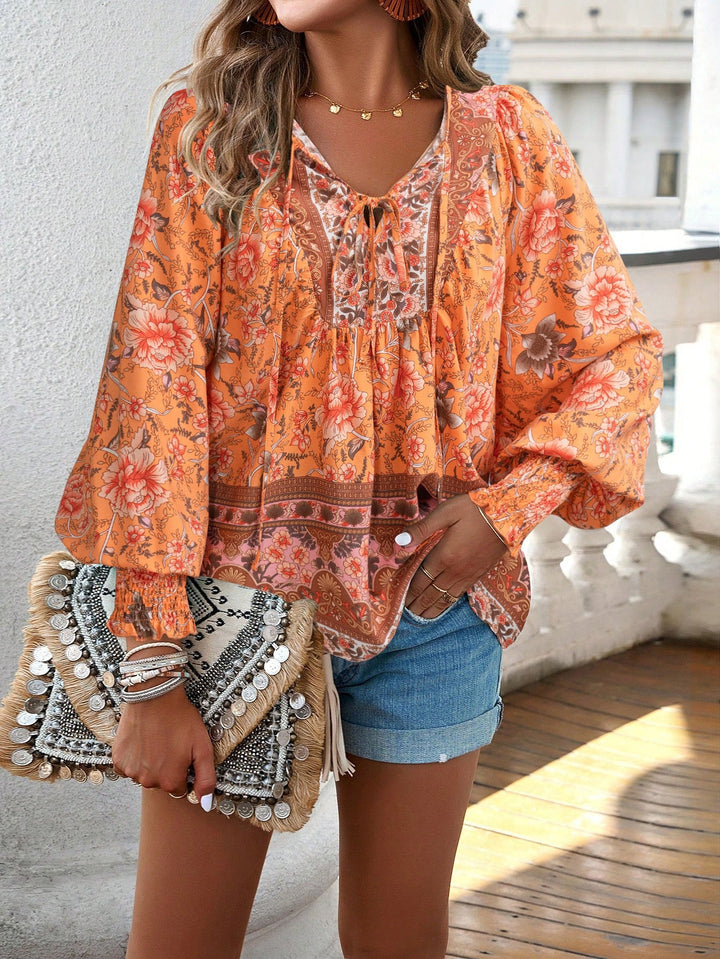 Women’s Top with Tie Neck and Floral Print