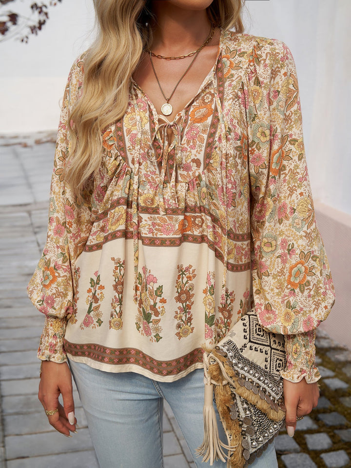 Women’s Top with Tie Neck and Floral Print