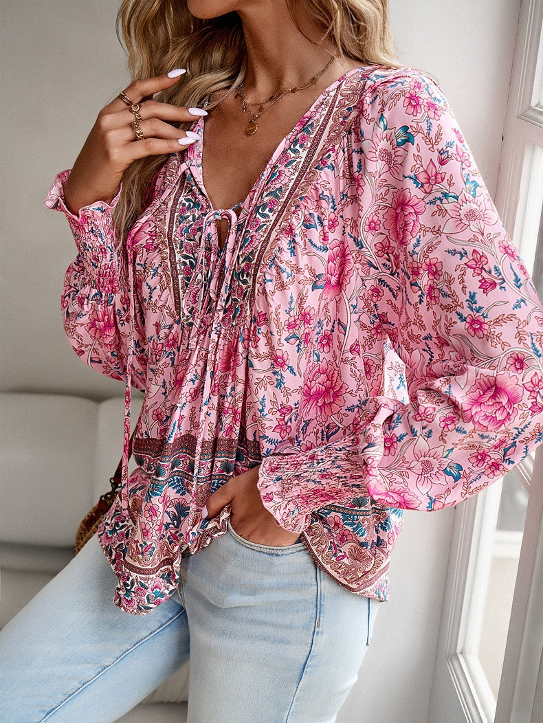 Women’s Top with Tie Neck and Floral Print