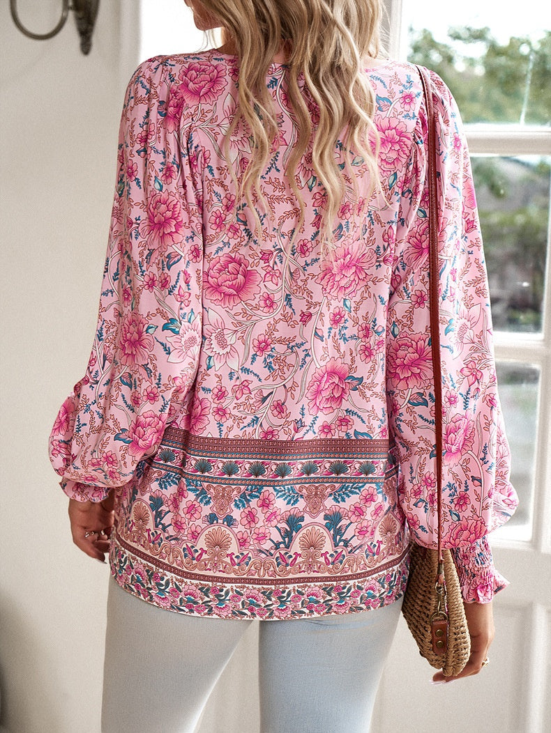 Women’s Top with Tie Neck and Floral Print