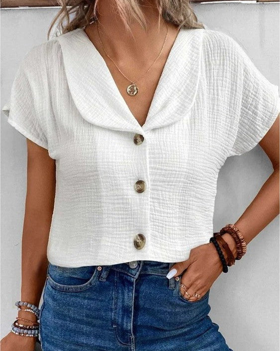 Women’s Top with V-Neck and Button Front