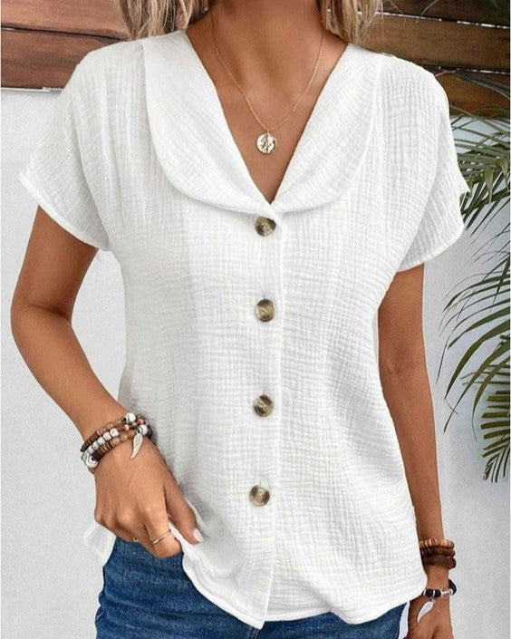 Women’s Top with V-Neck and Button Front