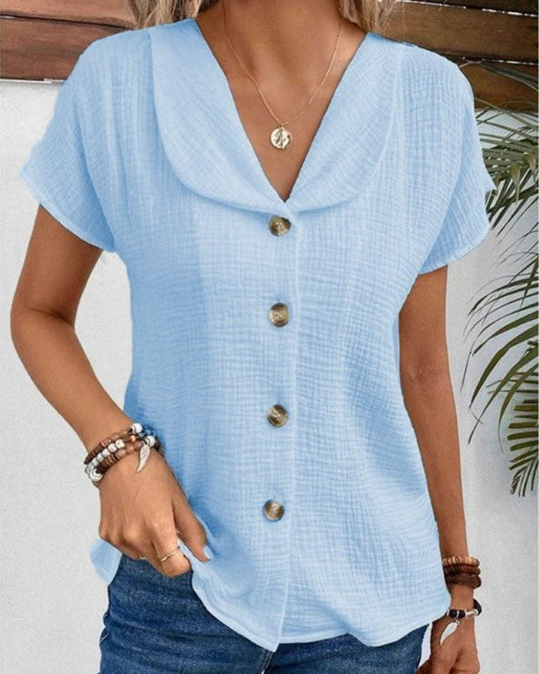 Women’s Top with V-Neck and Button Front