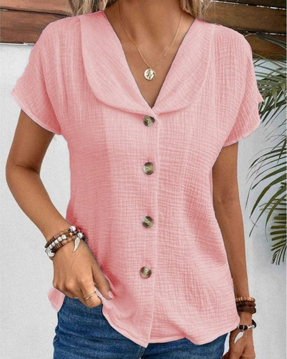 Women’s Top with V-Neck and Button Front